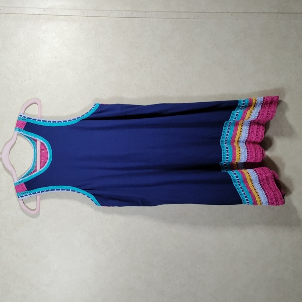 7196 Akemi + Kim navy blue w/crochet trim sleeveless dress L